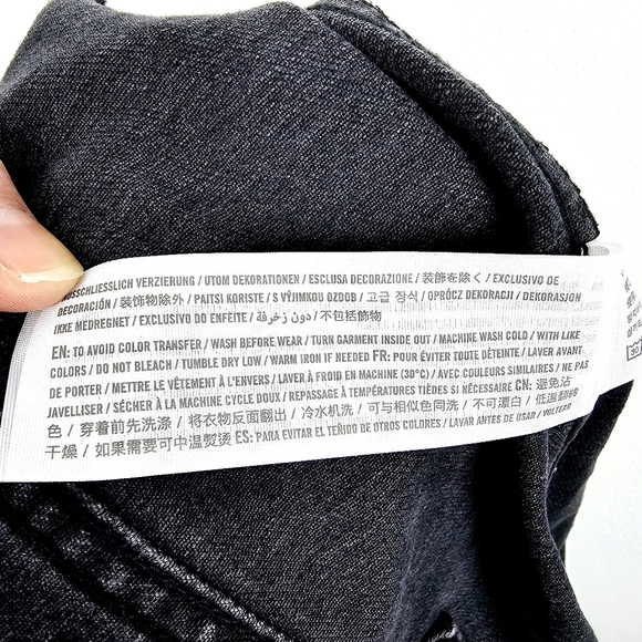 Hollister Washed Out Black Semi-Cropped Frayed Denim Jean Jacket - Picture 7 of 8